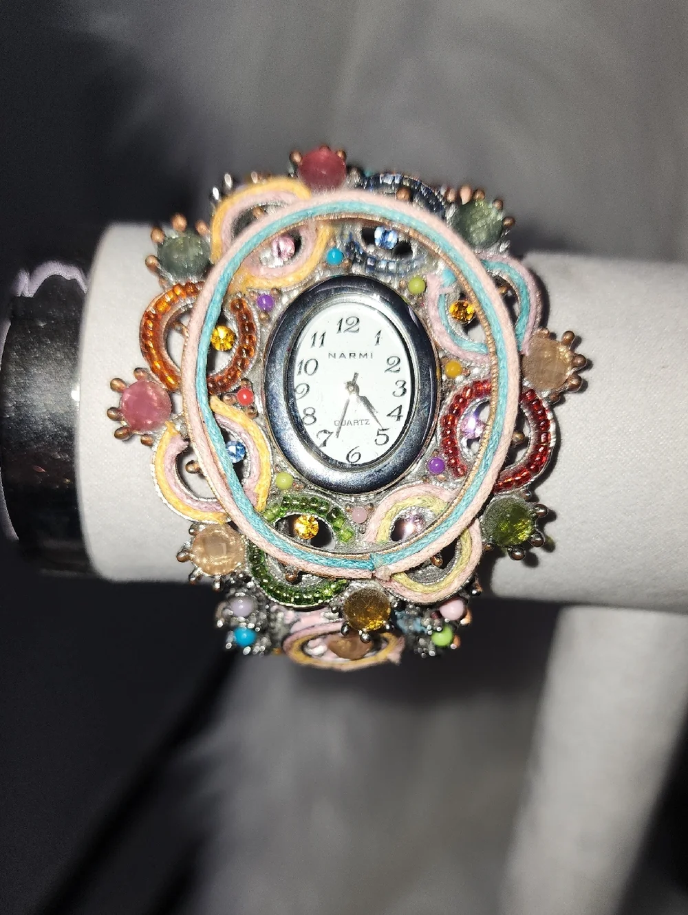 Narmi Colorful Beaded Floral Bracelet Watch - Multicolor, Needs Battery Put In